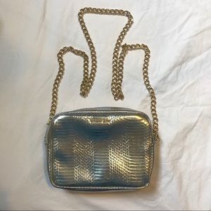 Silver Victoria’s Secret Satchel With Gold Chain